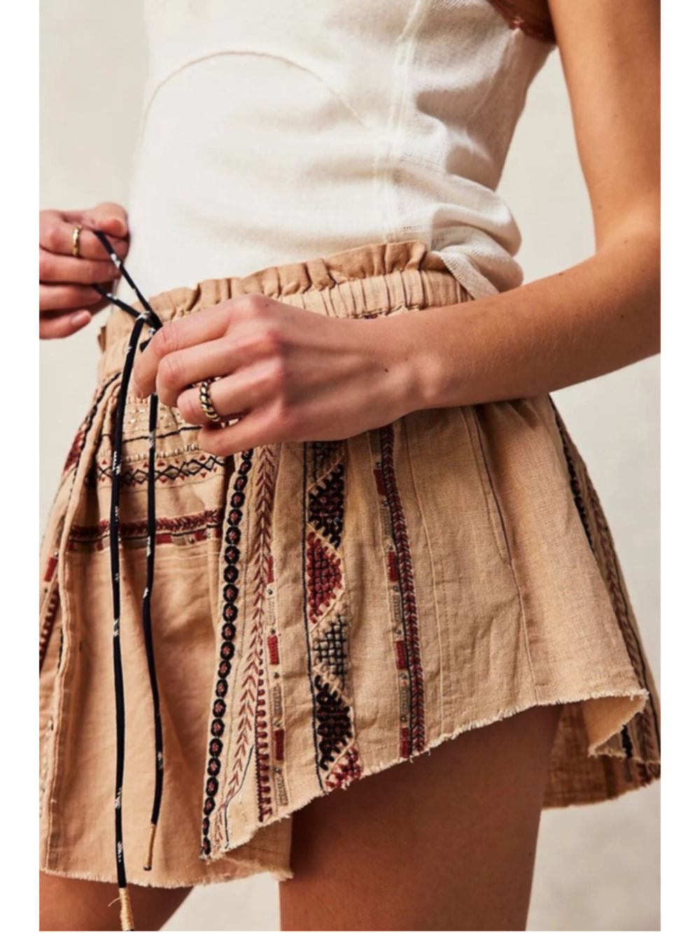 Free People Undertow Embroidered Linen Shorts Sz S